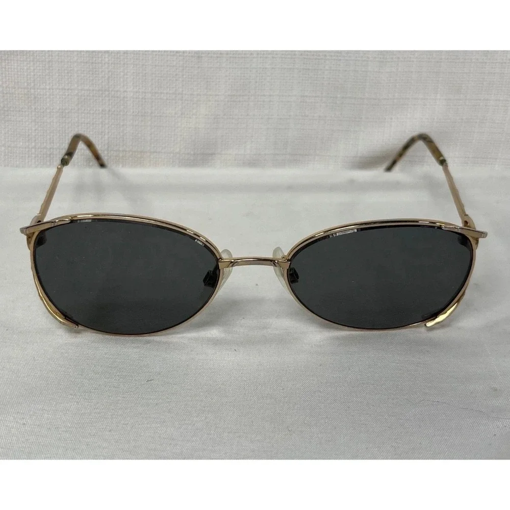 Vintage Gold Metal Oval Sunglasses with Tortoise Temples and Case